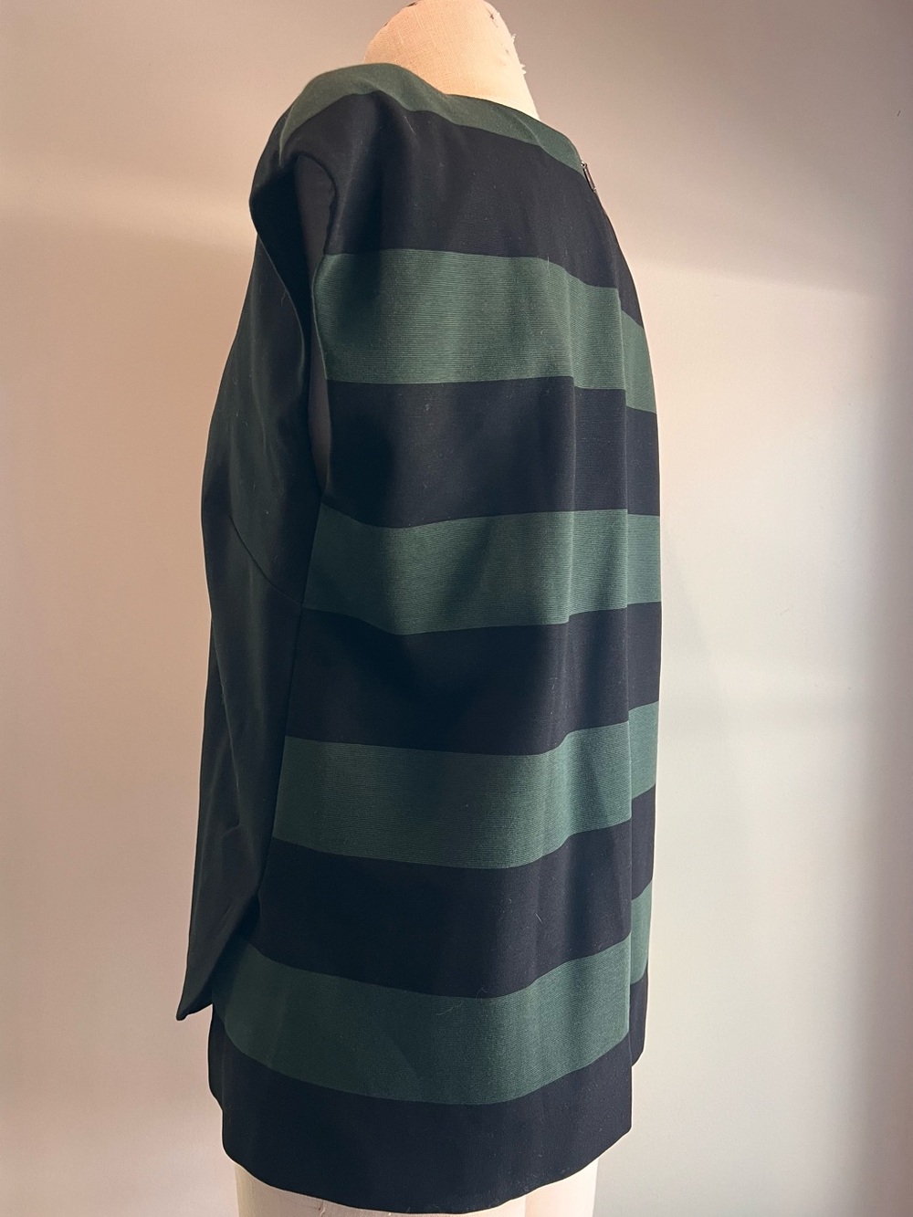 Max Mara cap sleeve tunic top forest green black striped back sz medium